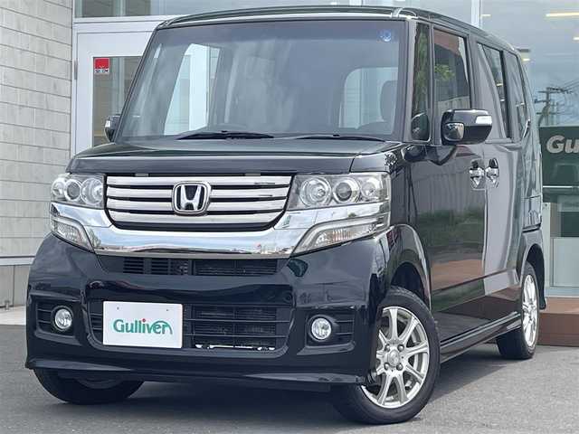 ホンダ Ｎ ＢＯＸ カスタム G Lパッケージ 道央・札幌 2012(平24)年 6.5万km クリスタルブラックパール ・４WD/・ワンオーナー/・片側パワースライドドア/・社外ナビ/　CD＆DVD＆USB＆TV/・バックカメラ/・プッシュスタート/・スマートキー/・オートライト/・オートエアコン/・ミラーヒーター/・ETC/・電動格納ミラー/・純正フロアマット/・HIDヘッドライト/・純正AW＆夏タイヤ積込/　155/65/14  2020年製　6分山/・ウィンカーミラー/・フォグライト/・スペアキー