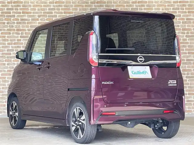 日産 ルークス ハイウェイスター Gターボ 岩手県 2024(令6)年 1.6万km 赤 特別塗装色　カンジュクカシス(V12)/４WD/ターボ/アラウンドビューモニター/左側ハンズフリーオートスライドドア/エマージェンシーブレーキ/踏み間違い衝突防止アシスト/車線逸脱警報/先行車発信お知らせ機能/標識認識機能/前後ソナー/オートハイビーム/横滑り防止装置/アイドリングストップ/リヤサーキュレーター/前席シートヒーター/ステアリングヒーター/ヘッドライトレベライザー/LEDヘッドライト/フォグランプ/純正１５インチアルミホイール