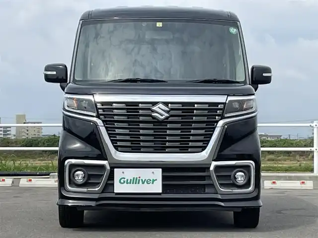 スズキ スペーシア カスタム HYBRID XS 佐賀県 2018(平30)年 5.6万km ミディアムグレーメタリック 社外SDナビ/・ワンセグTV/CD/DVD/Bluetooth/両側パワースライドドア/シートヒーター/ドライブレコーダー/プッシュスタート/スマートキー/ETC/純正15インチアルミ/純正LEDヘッドライト/純正フロアマット/横滑り防止装置/盗難防止装置