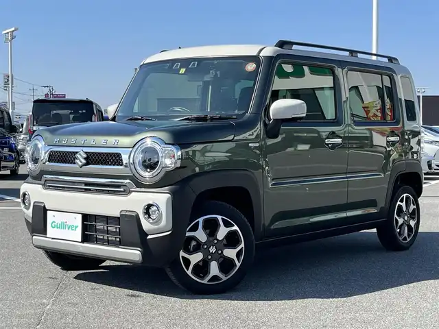 スズキ ハスラー Jスタイル Ⅱ ターボ 奈良県 2023(令5)年 2.1万km クールカーキパールメタリック/ソフトベージュメタリック ワンオーナー車/禁煙車/社外ディスプレイオーディオ　/Bluetooth　/USB/HDMI入力　/バックカメラ　/前後ドライブレコーダー　/追従型クルーズコントロール　/パドルシフト/前席シートヒーター　/社外フロアマット/純正アルミホイール/ルーフレール/オートLEDライト　/衝突被害軽減ブレーキ/横滑り防止装置/車線逸脱警報　/W+サイド+カーテンエアバッグ/スペアキー1本/保証書/取扱説明書