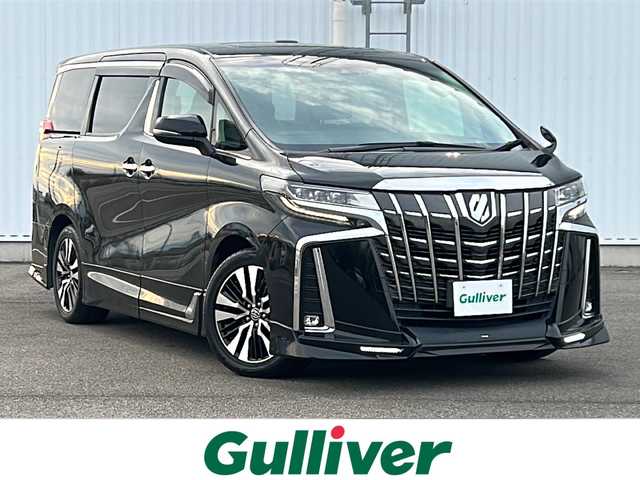 トヨタ アルファード SC 愛媛県 2020(令2)年 4万km ブラック フリップダウンモニター/サンルーフ/純正ディスプレイオーディオ/エアロ（TRD)/両側パワースライドドア/ブラインドスポットモニター/オートマチックハイビーム/ビルトインETC/エアシート/シートヒーター/フルセグTV/衝突軽減システム/レーンキープアシスト/クルーズコントロール追従あり/コーナーセンサー前後/USB/スマートキー/横滑り防止装置