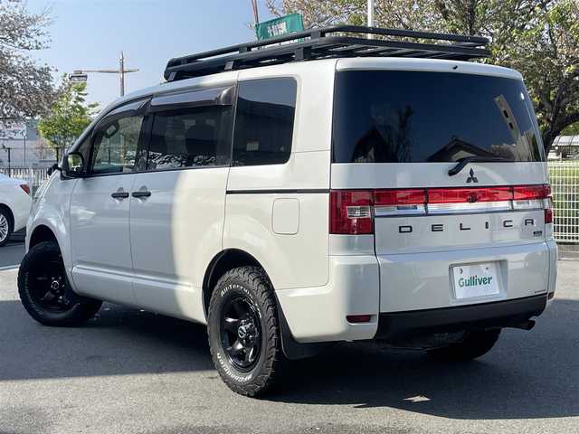 三菱 デリカＤ：５ D－Power package 静岡県 2013(平25)年 12.3万km ウォームホワイトパール ４ＷＤ車　/ＢＲＵＴ１６インチＡＷ　/ルーフキャリア　/社外ナビ　/Ｂカメラ　/地デジ　/両側パワスラ　/パドルシフト　/革巻きステアリング　/前席シートヒーター　/ＥＴＣ　/オートライト　　/社外革調シートカバー　/保証書/取説