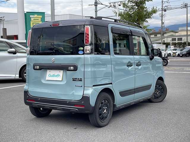 スズキ スペーシア ギア HYBRID XZ 長野県 2020(令2)年 5万km オフブルーメタリック/ガンメタリック2トーンルーフ ４WD/社外7インチナビ/BluetoothAudio/ステアリングスイッチ/ワンセグTV/バックカメラ/両側パワースライドドア/セーフティサポート/・デュアルセンサーブレーキサポート/・車線逸脱警報機能/・ふらつき警報/・リアパーキングセンサー/シートヒーター（D・N席）/革巻きステアリング/アイドリングストップ/LEDヘッドライト/フォグランプ/オートライト/スマートキー/プッシュスタート/電動格納ミラー/純正ラバーマット