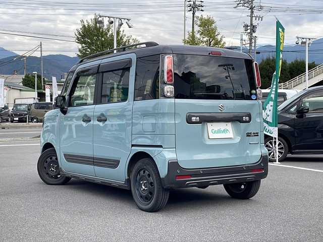 スズキ スペーシア ギア HYBRID XZ 長野県 2020(令2)年 5万km オフブルーメタリック/ガンメタリック2トーンルーフ ４WD/社外7インチナビ/BluetoothAudio/ステアリングスイッチ/ワンセグTV/バックカメラ/両側パワースライドドア/セーフティサポート/・デュアルセンサーブレーキサポート/・車線逸脱警報機能/・ふらつき警報/・リアパーキングセンサー/シートヒーター（D・N席）/革巻きステアリング/アイドリングストップ/LEDヘッドライト/フォグランプ/オートライト/スマートキー/プッシュスタート/電動格納ミラー/純正ラバーマット