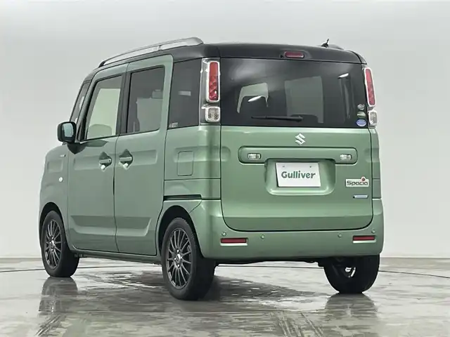 スズキ スペーシア HYBRID X 2トーン 福島県 2019(令1)年 5.3万km ツールグリーンパールメタリック/ブラック2トーン ＳＤナビゲーション　/【AM/FM/DVD/CD/Bluetooth/フルセグ】/型番:AVN-R10W/衝突被害軽減システム　/両側パワースライドドア　/シートヒーター　/コーナーセンサー　/車線逸脱警報　/オートマチックハイビーム　/・ＨＩＤライト　/・オートライト　/プッシュスタート　/・スマートキー/ルーフレール/ターボ車/横滑り防止装置/取扱説明書/