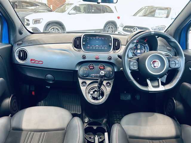 フィアット ５００ スポーツ 大阪府 2022(令4)年 1.6万km 青 150台限定車/ガラスルーフ/ハーフレザー/純正ディスプレイオーディオ/applecarplay/クリアランスソナー/純正16インチAW/HIDヘッドライト/ETC/ドラレコ/USB/Bluetooth/革巻スポーツステアリング/クルコン