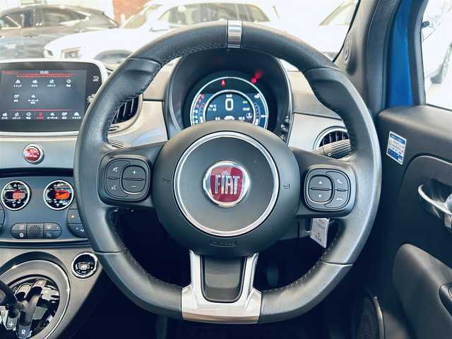 フィアット ５００ スポーツ 大阪府 2022(令4)年 1.6万km 青 150台限定車/ガラスルーフ/ハーフレザー/純正ディスプレイオーディオ/applecarplay/クリアランスソナー/純正16インチAW/HIDヘッドライト/ETC/ドラレコ/USB/Bluetooth/革巻スポーツステアリング/クルコン