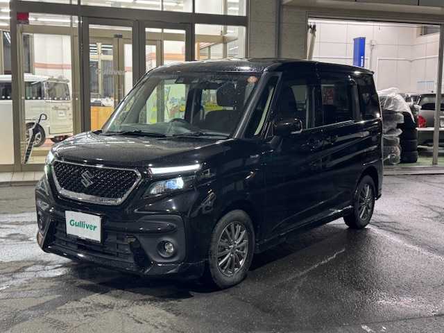 スズキ ソリオ バンディット HV MV 道東・釧路十勝 2022(令4)年 3.9万km スーパーブラックパール 4WD/ワンオーナー/純正メモリーナビ/  （DVD/CD/フルセグTV/Bluetooth）/全方位カメラ/衝突軽減ブレーキ/レーンキープアシスト/レーダークルーズコントロール/シートヒーター/コーナーセンサー/片側パワースライドドア/アイドリングストップ/横滑り防止装置/革巻きステアリング/ステアリングリモコン/ミラーヒーター/電動格納ミラー/ウィンカーミラー/ドライブレコーダー/ビルトインETC/純正ドアバイザー/純正フロアマット/スマートキー/エンジンプッシュスタート/スペアキー/取扱説明書/保証書/社外15インチアルミホイール/夏タイヤ積み込み/　　（165/65R15、4mm、純正AW）