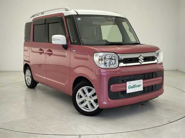 スズキ スペーシア HYBRID X 千葉県 2019(平31)年 5.5万km チアフルピンクメタリック/ホワイト2トーンルーフ スズキセーフティサポート/（衝突軽減ブレーキ　横滑り防止装置　後退時ブレーキサポート）/社外SDナビ/（フルセグ/Bluetooth/CD/DVD/FM/AM）/ETC/バックカメラ/アイドリングストップ/両側パワースライドドア/シートヒーター（運転席のみ）/LEDヘッドライト/スマートキー/電動格納ミラー/社外フロアマット/社外サイドバイザー/W＋サイドエアバッグ/ロールサンシェード/純正14インチアルミホイール