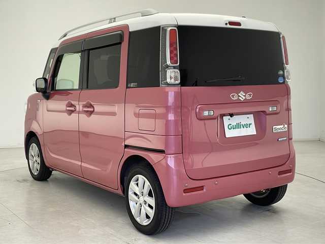 スズキ スペーシア HYBRID X 千葉県 2019(平31)年 5.5万km チアフルピンクメタリック/ホワイト2トーンルーフ スズキセーフティサポート/（衝突軽減ブレーキ　横滑り防止装置　後退時ブレーキサポート）/社外SDナビ/（フルセグ/Bluetooth/CD/DVD/FM/AM）/ETC/バックカメラ/アイドリングストップ/両側パワースライドドア/シートヒーター（運転席のみ）/LEDヘッドライト/スマートキー/電動格納ミラー/社外フロアマット/社外サイドバイザー/W＋サイドエアバッグ/ロールサンシェード/純正14インチアルミホイール