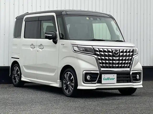 マツダ フレアワゴン カスタムスタイル ハイブリッド XS 千葉県 2023(令5)年 1万km パールⅡ 社外8インチナビ/(フルセグTV/BT/CD/DVD/FM)/全周囲カメラ/ナビ連動前後ドライブレコーダー/ヘッドアップディスプレイ/衝突被害軽減システム/車線逸脱警報/クルーズコントロール/ハーフレザーシート/両側パワースライドドア/横滑り防止装置/ビルトインETC/アイドリングストップ/LEDヘッドライト/フォグランプ/オートライト/ウィンカーミラー/電動格納ミラー/純正15インチAW/シートヒーター/プッシュスタート/スマートキー/フロアマット/スペアキー