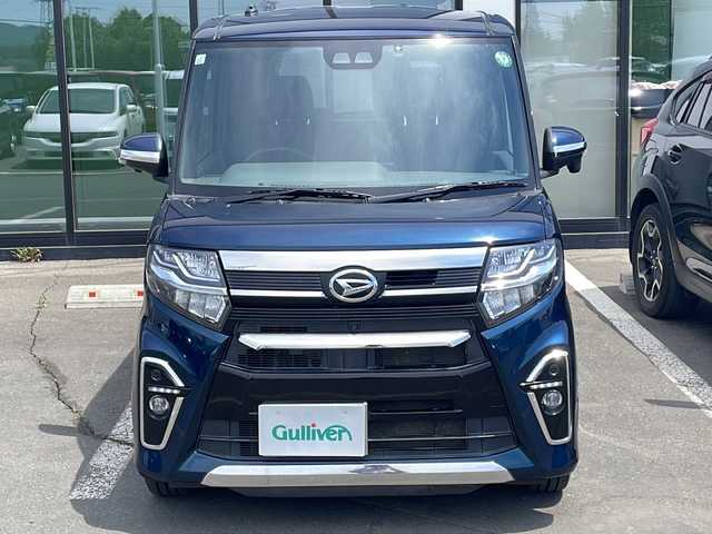 ダイハツ タント カスタム RS 道東・釧路十勝 2019(令1)年 6.6万km レーザーブルークリスタルシャイン ・4WD/・純正SDナビ/(フルセグ・BT・CD・DVD・FM・AM)/・全方位カメラ/バックカメラ/・純正フリップダウンモニター/・レーダークルーズコントロール/・両側パワースライドドア/・純正エンジンスターター/・純正前方ドライブレコーダー/・衝突軽減システム/・車線逸脱警報/・レーンキープアシスト/・LEDヘッドライト/・フォグライト/・オートライト/・オートマチックハイビーム/・ロングスライドスイッチ/・革巻きステアリング/・ステアリングスイッチ/・横滑り防止/・アイドリングストップ/・電格ウィンカーミラー/・ドアバイザー/・スマートキー/・プッシュスタート/・純正AW付冬タイヤ　積込