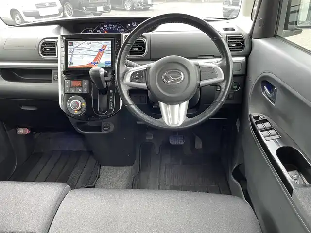 ダイハツ タント カスタム RS SA 静岡県 2014(平26)年 7.9万km ブラックマイカメタリック ワンオーナー/純正SDナビ・フルセグTV/DVD/CD/USB/SD/Bluetooth/バックカメラ/両側パワースライド/スマートアシスト（衝突回避支援システム）/・低速域衝突回避支援ブレーキ機能/・誤発進抑制制御機能/・先行車発進お知らせ機能/・VSC/・TRC/純正エアロ/純正15インチAW/LEDライト/スマートキー/スペアキー/プッシュスタート/新車時保証書/取扱説明書