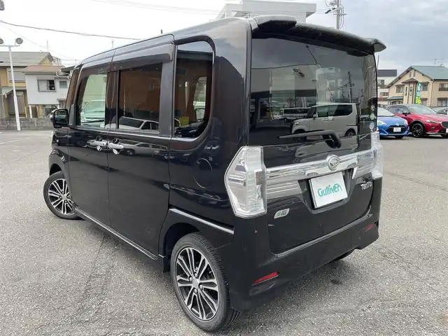 ダイハツ タント カスタム RS SA 静岡県 2014(平26)年 7.9万km ブラックマイカメタリック ワンオーナー/純正SDナビ・フルセグTV/DVD/CD/USB/SD/Bluetooth/バックカメラ/両側パワースライド/スマートアシスト（衝突回避支援システム）/・低速域衝突回避支援ブレーキ機能/・誤発進抑制制御機能/・先行車発進お知らせ機能/・VSC/・TRC/純正エアロ/純正15インチAW/LEDライト/スマートキー/スペアキー/プッシュスタート/新車時保証書/取扱説明書