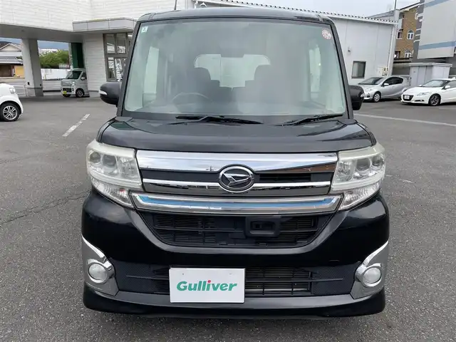 ダイハツ タント カスタム RS SA 静岡県 2014(平26)年 7.9万km ブラックマイカメタリック ワンオーナー/純正SDナビ・フルセグTV/DVD/CD/USB/SD/Bluetooth/バックカメラ/両側パワースライド/スマートアシスト（衝突回避支援システム）/・低速域衝突回避支援ブレーキ機能/・誤発進抑制制御機能/・先行車発進お知らせ機能/・VSC/・TRC/純正エアロ/純正15インチAW/LEDライト/スマートキー/スペアキー/プッシュスタート/新車時保証書/取扱説明書
