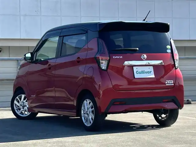 日産 デイズ ハイウェイスターX 静岡県 2020(令2)年 2.7万km スパークリングレッド/ブラック ～インテリジェントエマージェンシーブレーキ～/・車線逸脱警報/・踏み間違い衝突防止アシスト/・車線逸脱防止支援システム/純正9型SDナビ/（CD/DVD/FM/AM/フルセグ/BT)/ワンオーナー/アラウンドビューモニター/LEDヘッドライト/ハイビームアシスト/アドバンスドライブアシストディスプレイ/14.2インチTFTカラー/ブラックルーフ・同色（ブラック）ドアミラー/フォグランプ/155/65/R14インチ5本ツインスポークAW/ブラック革巻きステアリング/バニティミラー/インテリジェントキー/プッシュスタート/足踏式パーキングブレーキ/オートエアコン/ステアリングスイッチ/SRSエアバッグ(D席/N席/サイド/カーテン）/ABS/電動格納ミラー/ウィンカーミラー/純正フロアマット/スペアキー1本/保証書/取扱説明書