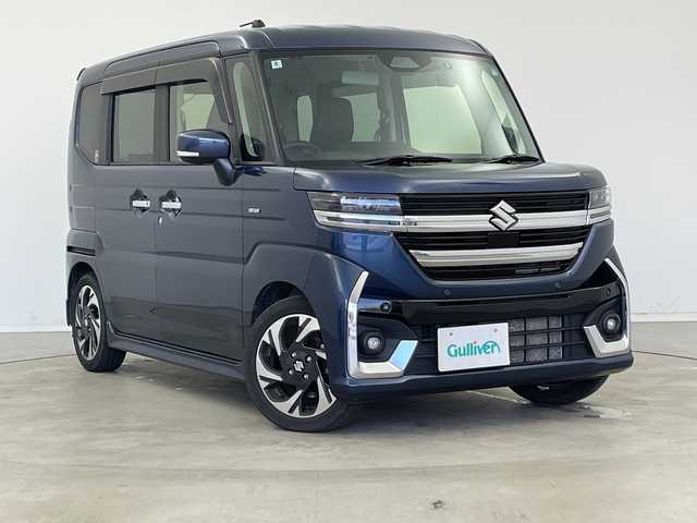スズキ スペーシア カスタム HYBRID XS 新潟県 2024(令6)年 3.2万km インディゴブルーメタリック ワンオーナー/KENWOODメモリナビ【MDV-D711】/　フルセグTV/Bluetooth/CD/DVD/USB/衝突被害軽減ブレーキ/レーンキープアシスト/レーダークルーズコントロール/ハーフレザーシート/前席シートヒーター/両側パワースライドドア/前後ドライブレコーダー/バックモニター/ビルトインETC/前後コーナーセンサー/オートマチックハイビーム/LEDヘッドライト/オートライト/アイドリングストップ/ステアリングヒーター/レザーステアリング/ステアリングスイッチ