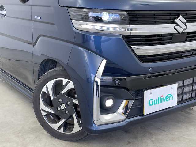 スズキ スペーシア カスタム HYBRID XS 新潟県 2024(令6)年 3.2万km インディゴブルーメタリック ワンオーナー/KENWOODメモリナビ【MDV-D711】/　フルセグTV/Bluetooth/CD/DVD/USB/衝突被害軽減ブレーキ/レーンキープアシスト/レーダークルーズコントロール/ハーフレザーシート/前席シートヒーター/両側パワースライドドア/前後ドライブレコーダー/バックモニター/ビルトインETC/前後コーナーセンサー/オートマチックハイビーム/LEDヘッドライト/オートライト/アイドリングストップ/ステアリングヒーター/レザーステアリング/ステアリングスイッチ