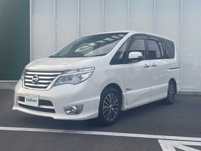 日産 セレナ ハイウェイS S HV Aセーフ 神奈川県 2014(平26)年 6.6万km ブリリアントホワイトパール 純正ＳＤナビＴＶ　CD/DVD/Bluetooth/両側パワースライドドア　/フリップダウンモニター　/アラウンドビューモニター　/前後コーナーセンサー　/クルーズコントロール　/純正ホイール　/純正フロアマット　/シートバックテーブル/衝突被害軽減システム/レーンキープアシスト/ETC