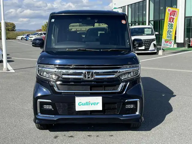 ホンダ Ｎ ＢＯＸ カスタム L ターボ 奈良県 2021(令3)年 1.8万km ミッドナイトブルービームM 純正8インチナビ(VXU-217NBi)/（フルセグ/BT/CD/DVD)/レーダークルーズコントロール/バックカメラ/パドルシフト/後方コーナーセンサー/衝突軽減システム/レーンキープアシスト/両側パワースライドドア/ハーフレザーシート/前席シートヒーター/後席サンシェード/前後ドライブレコーダー/ETC/LEDヘッドライト/純正15インチAW/保証書/取り扱い説明書