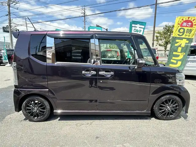 ホンダ Ｎ ＢＯＸ カスタム G ターボ Lパッケージ 長野県 2015(平27)年 5.9万km マジソンブルーパール 社外ナビ（FM/AM、CD、DVD、BT）/フルセグテレビ/バックカメラ/クルーズコントロール追従無/アイドリングストップ/ETC/前方ドライブレコーダー/前席シートヒーター/衝突軽減システム/純正フロアマット/ダブルサイドエアバック/カーテンエアバック/キセノンヘッドライト/オートライト/ABS/スペアキー（１本）/社外１４AW/プッシュスタート/保証書、取扱説明書