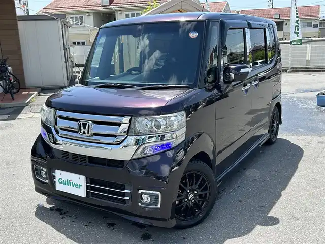 ホンダ Ｎ ＢＯＸ カスタム G ターボ Lパッケージ 長野県 2015(平27)年 5.9万km マジソンブルーパール 社外ナビ（FM/AM、CD、DVD、BT）/フルセグテレビ/バックカメラ/クルーズコントロール追従無/アイドリングストップ/ETC/前方ドライブレコーダー/前席シートヒーター/衝突軽減システム/純正フロアマット/ダブルサイドエアバック/カーテンエアバック/キセノンヘッドライト/オートライト/ABS/スペアキー（１本）/社外１４AW/プッシュスタート/保証書、取扱説明書