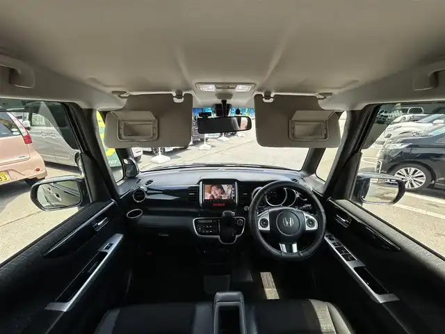 ホンダ Ｎ ＢＯＸ カスタム G ターボ Lパッケージ 長野県 2015(平27)年 5.9万km マジソンブルーパール 社外ナビ（FM/AM、CD、DVD、BT）/フルセグテレビ/バックカメラ/クルーズコントロール追従無/アイドリングストップ/ETC/前方ドライブレコーダー/前席シートヒーター/衝突軽減システム/純正フロアマット/ダブルサイドエアバック/カーテンエアバック/キセノンヘッドライト/オートライト/ABS/スペアキー（１本）/社外１４AW/プッシュスタート/保証書、取扱説明書