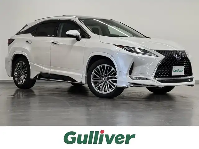 レクサス ＲＸ 450h バージョンL 三重県 2019(令1)年 6万km ソニッククォーツ ハイブリッド/4WD/MTモード付CVT/12.3型ナビ（AM/FM/CD/DVD/SDREC/SD/USB/Bluetooth/Miracast/AUX/TV）/パノラミックビューモニター/モデリスタエアロ（F/S/R下）/ドライブレコーダー 前後（デジタルミラー内蔵型）/ETC2.0/LEXUS Safety System＋/●プリクラッシュセーフティ/●レーンキーピングアシスト/●レーダークルコン（全車速追従機能付）/●オートハイビーム/・ブラインドスポットモニター＆リヤクロストラフィックアラート・オートブレーキ/・ロードサインアシスト/・先行車発進告知機能/・【OP】ITS Connect/装備/・【OP】パノラマルーフ/・【OP】ルーフレール/・デジタルインナーミラー（外品）/・セミアニリン本革シート（茶色）/・パワーシート（D/Nメモリー付10way/2nd）/・シートヒーター（D/N/2nd左右）＆ベンチレーション（D/N）/・ステアリングヒーター/・タッチレスパワーバックドア/・AC100Vコンセント（100W）/・カラーヘッドアップディスプレイ/・左右独立オートエアコン/・オートワイパー/・純正20inAW/・保/取/ナビ取/・スマートキーx2、カードキーx1