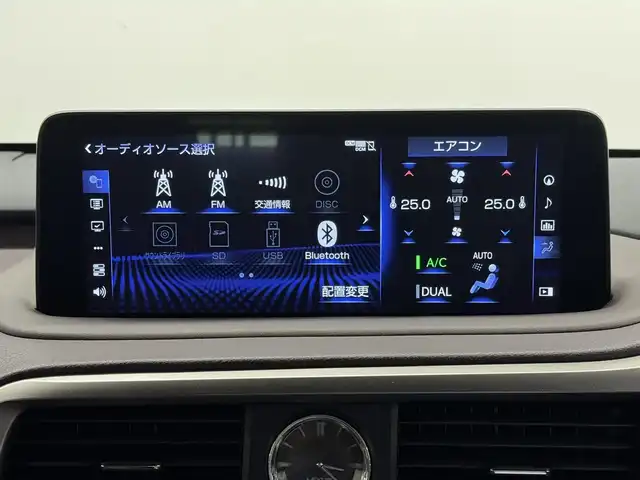 レクサス ＲＸ 450h バージョンL 三重県 2019(令1)年 6万km ソニッククォーツ ハイブリッド/4WD/MTモード付CVT/12.3型ナビ（AM/FM/CD/DVD/SDREC/SD/USB/Bluetooth/Miracast/AUX/TV）/パノラミックビューモニター/モデリスタエアロ（F/S/R下）/ドライブレコーダー 前後（デジタルミラー内蔵型）/ETC2.0/LEXUS Safety System＋/●プリクラッシュセーフティ/●レーンキーピングアシスト/●レーダークルコン（全車速追従機能付）/●オートハイビーム/・ブラインドスポットモニター＆リヤクロストラフィックアラート・オートブレーキ/・ロードサインアシスト/・先行車発進告知機能/・【OP】ITS Connect/装備/・【OP】パノラマルーフ/・【OP】ルーフレール/・デジタルインナーミラー（外品）/・セミアニリン本革シート（茶色）/・パワーシート（D/Nメモリー付10way/2nd）/・シートヒーター（D/N/2nd左右）＆ベンチレーション（D/N）/・ステアリングヒーター/・タッチレスパワーバックドア/・AC100Vコンセント（100W）/・カラーヘッドアップディスプレイ/・左右独立オートエアコン/・オートワイパー/・純正20inAW/・保/取/ナビ取/・スマートキーx2、カードキーx1
