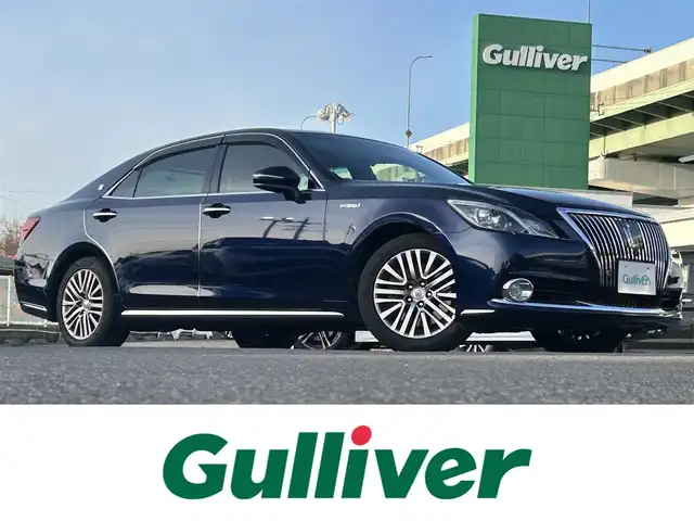 トヨタ クラウン マジェスタ Fバージョン 愛知県 2014(平26)年 8.1万km ダークブルーマイカ 禁煙車/純正8インチHDDナビ/DTV/BT/DVD/USB/AM/FM/パノラミックビューモニター/ミラー型ドライブレコーダー/ビルトインETC/レーダークルーズコントロール/プリクラッシュセーフティシステム/クリアランスソナー/ブラインドスポットモニター/ウッド/革巻きコンビハンドル/電動チルト＆テレスコピックステアリング/ステアリングヒーター/左右後席独立温度調整オートエアコン/リアオートエアコン/メモリー付きパワーシート/レザーシート/全席シートヒーター/前席シートベンチレーション/リヤ電動サンシェード/純正フロアマット/サイドバイザー/純正17インチAW/リヤセンターアームレスト/センターコンソール/LEDオートライト/フォグランプ