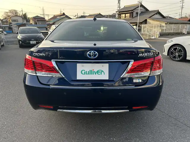 トヨタ クラウン マジェスタ Fバージョン 愛知県 2014(平26)年 8.1万km ダークブルーマイカ 禁煙車/純正8インチHDDナビ/DTV/BT/DVD/USB/AM/FM/パノラミックビューモニター/ミラー型ドライブレコーダー/ビルトインETC/レーダークルーズコントロール/プリクラッシュセーフティシステム/クリアランスソナー/ブラインドスポットモニター/ウッド/革巻きコンビハンドル/電動チルト＆テレスコピックステアリング/ステアリングヒーター/左右後席独立温度調整オートエアコン/リアオートエアコン/メモリー付きパワーシート/レザーシート/全席シートヒーター/前席シートベンチレーション/リヤ電動サンシェード/純正フロアマット/サイドバイザー/純正17インチAW/リヤセンターアームレスト/センターコンソール/LEDオートライト/フォグランプ