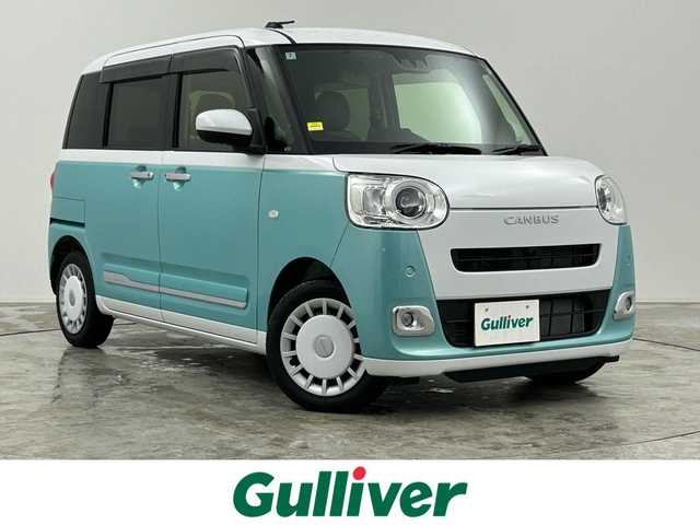 ダイハツ ムーヴ キャンバス ストライプス G 群馬県 2024(令6)年 0.1万km シャイニングホワイトパール/ファインミントメタリック 社外７型ナビ　全方位カメラ　衝突軽減　両側パワスラ　コーナーセンサー　シートヒーター　Ｂｌｕｅｔｏｏｔｈ　フルセグ　ＬＥＤ　オートライト　ステアリングスイッチ　プッシュスタート　スマートキー　禁煙車