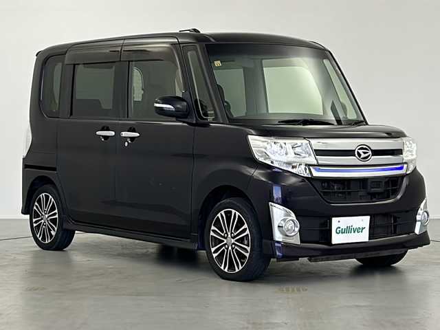 ダイハツ タント カスタム RS トップED SA 岐阜県 2014(平26)年 4.1万km ナイトシャドーパープルクリスタルM 純正8インチSDナビ/フルセグ/BT/CD/DVD/バックカメラ/衝突軽減ブレーキ/両側パワースライドドア/シートカバー/プッシュスタート/スマートキー/LEDヘッドライト/フォグランプ/フロアマット/純正15インチAW