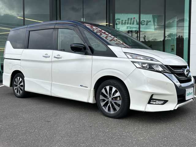 日産 セレナ ハイウェイスター 鹿児島県 2016(平28)年 7.4万km ブリリアントホワイトパール 2トーン 衝突被害軽減ブレーキ/純正ナビ/　　CD/DVD/BT/フルセグ/アラウンドビューモニター/両側パワースライドドア/クルーズコントロール/LEDオートライト/純正16インチアルミホイール/ステアリングスイッチ/リアオートエアコン/アイドリングストップ/USBポート/スマートキー/ETC