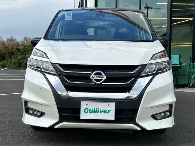 日産 セレナ ハイウェイスター 鹿児島県 2016(平28)年 7.4万km ブリリアントホワイトパール 2トーン 衝突被害軽減ブレーキ/純正ナビ/　　CD/DVD/BT/フルセグ/アラウンドビューモニター/両側パワースライドドア/クルーズコントロール/LEDオートライト/純正16インチアルミホイール/ステアリングスイッチ/リアオートエアコン/アイドリングストップ/USBポート/スマートキー/ETC