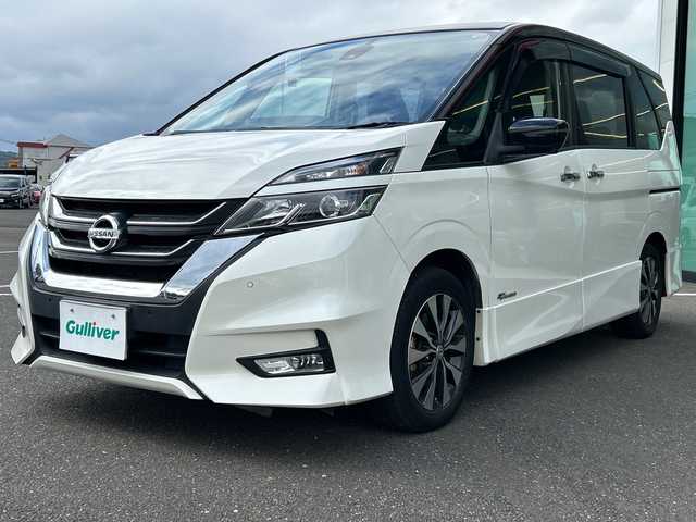 日産 セレナ ハイウェイスター 鹿児島県 2016(平28)年 7.4万km ブリリアントホワイトパール 2トーン 衝突被害軽減ブレーキ/純正ナビ/　　CD/DVD/BT/フルセグ/アラウンドビューモニター/両側パワースライドドア/クルーズコントロール/LEDオートライト/純正16インチアルミホイール/ステアリングスイッチ/リアオートエアコン/アイドリングストップ/USBポート/スマートキー/ETC