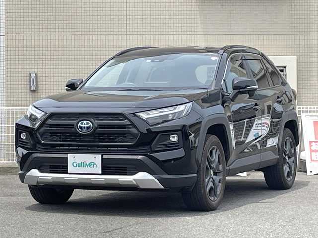 トヨタ ＲＡＶ４ ハイブリッド アドベンチャー 山口県 2022(令4)年 1.7万km アティチュードブラックマイカ 9型ディスプレイオーディオ/BT Miracast USB/バックカメラ/黒レザーシート/メモリ付きパワーシート/シートヒーター/エアシート/ビルトイン 2.0ETC/衝突被害軽減ブレーキ/レーダークルーズコントロール/レーンアシスト/オートマチックハイビーム/ブラインドスポットモニタ/LEDオートヘッドライト/フォグライト/コーナーセンサー/スマートキー 2個/ステアリングヒーター/19インチアルミホイール/W サイド カーテン ニー エアバッグ/禁煙車