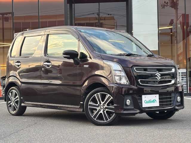 スズキ ワゴンＲ スティングレー HYBRID T 宮城県 2017(平29)年 6.6万km ムーンライトバイオレットPM 登録時走行距離65689km/SDナビ/AM・FM・TV・Bluetooth・CD・DVD/アラウンドビューモニター/ヘッドアップディスプレイ/HUD/車線はみだし警告/アイドリングストップ/ステアリングリモコン/ステアリングカバー/クルーズコントロール/AAC/レーダー探知機/ETC/ドライブレコーダー/スマートキー/スペアキー有/社外フロアマット