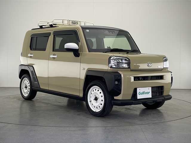 ダイハツ タフト G ターボ 宮崎県 2021(令3)年 4.5万km サンドベージュメタリック 純正ナビ(NMZK-W71D)/CD/DVD/AM/FM/SD/Bluetooth/クルーズコントロール/スマートキー　スペア1本/アイドリングストップ/衝突軽減ブレーキ/横滑り防止装置/ドライブレコーダー/コーナーセンサー/電動格納ミラー/電子パーキング/オートホールド/オートライト/フロアマット/シートヒーター/ルーフキャリア/ドアバイザー/バックカメラ/ETC