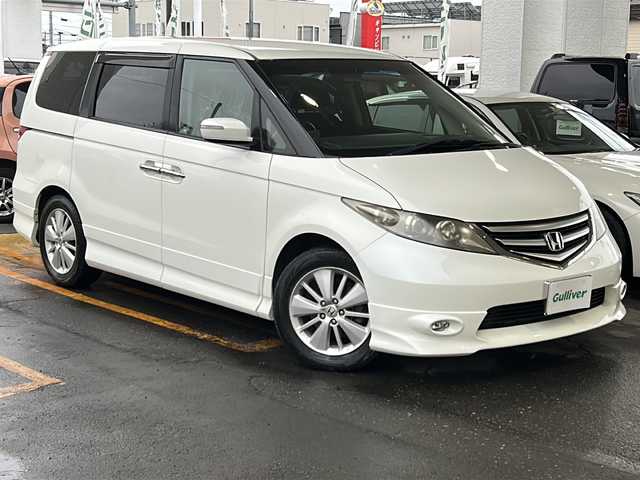 ホンダ エリシオン G Aero HDDナビ SP 道東・釧路十勝 2008(平20)年 15.8万km ブルーイッシュホワイトパール 純正HDDナビ/  (DVD/CD/MSV)/バックカメラ/両側パワースライドドア/HIDヘッドライト/フォグライト/革巻きステアリング/ビルトインETC/ウィンカーミラー/電動格納ミラー/運転席シートリフター/リモコンキー/スペアキー/純正17インチアルミホイール/社外レーダー