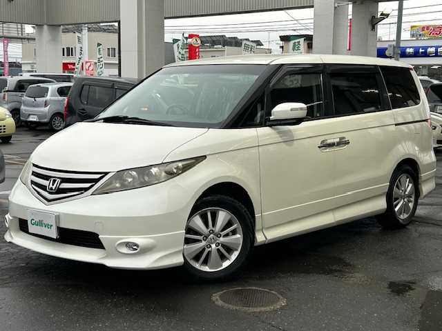 ホンダ エリシオン G Aero HDDナビ SP 道東・釧路十勝 2008(平20)年 15.8万km ブルーイッシュホワイトパール 純正HDDナビ/  (DVD/CD/MSV)/バックカメラ/両側パワースライドドア/HIDヘッドライト/フォグライト/革巻きステアリング/ビルトインETC/ウィンカーミラー/電動格納ミラー/運転席シートリフター/リモコンキー/スペアキー/純正17インチアルミホイール/社外レーダー