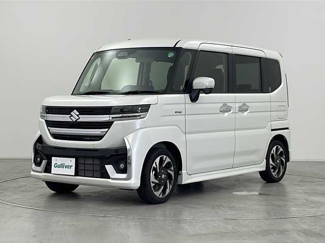 スズキ スペーシア カスタム HYBRID XS 群馬県 2024(令6)年 0.5万km ピュアホワイトP 純正９型ナビ　全周囲カメラ　両側電動スライドドア　ＨＵＤ　シートヒーター　ハンドルヒーター　アダプティブクルーズコントロール　衝突被害軽減ブレーキ　リアサーキュレーター　ＬＥＤ　スマートキー　禁煙車