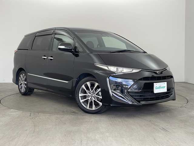トヨタ エスティマ アエラス プレミアム 兵庫県 2016(平28)年 6.1万km ブラック ・純正9インチナビ/Bluetooth/CD/DVD/SD/TV/・バックカメラ/・トヨタセーフティセンス/・プリクラッシュセーフティ/・レーンディパーチャーアラート/・オートマチックハイビーム /・先行車発進告知機能/・車両接近通報装置/・緊急ブレーキシグナル/・クルーズコントロール/・MTモード付AT/・両側パワースライドドア/・ファブリック＋合成皮革シート/・純正フロアマット/・LEDヘッドライト/・純正アルミホイールタイヤ/・ビルトインETC/・電動格納ミラー/・スマートキー