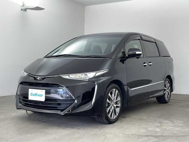 トヨタ エスティマ アエラス プレミアム 兵庫県 2016(平28)年 6.1万km ブラック ・純正9インチナビ/Bluetooth/CD/DVD/SD/TV/・バックカメラ/・トヨタセーフティセンス/・プリクラッシュセーフティ/・レーンディパーチャーアラート/・オートマチックハイビーム /・先行車発進告知機能/・車両接近通報装置/・緊急ブレーキシグナル/・クルーズコントロール/・MTモード付AT/・両側パワースライドドア/・ファブリック＋合成皮革シート/・純正フロアマット/・LEDヘッドライト/・純正アルミホイールタイヤ/・ビルトインETC/・電動格納ミラー/・スマートキー