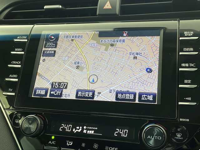 トヨタ カムリ G レザーパッケージ 栃木県 2018(平30)年 6.2万km アティチュードブラックマイカ モデリスタエアロ（F/S/R)/純正ナビ/　CD/DVD/ブルーレイ/Bluetooth/AM/FM/フルセグ/バックカメラ/ビルトインETC/トヨタセーフティセンス/・プリクラッシュセーフティ/・レーンディパーチャーアラート/・レーダークルーズコントロール/・オートマチックハイビーム/レザーシート/パワーシート/シートヒーター/前後ドライブレコーダー/純正１８インチAW/純正フロアマット/純正ドアバイザー/オートライト/LEDライト/フォグランプ/プッシュスタート/スマートキー