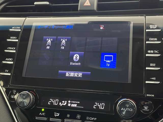 トヨタ カムリ G レザーパッケージ 栃木県 2018(平30)年 6.2万km アティチュードブラックマイカ モデリスタエアロ（F/S/R)/純正ナビ/　CD/DVD/ブルーレイ/Bluetooth/AM/FM/フルセグ/バックカメラ/ビルトインETC/トヨタセーフティセンス/・プリクラッシュセーフティ/・レーンディパーチャーアラート/・レーダークルーズコントロール/・オートマチックハイビーム/レザーシート/パワーシート/シートヒーター/前後ドライブレコーダー/純正１８インチAW/純正フロアマット/純正ドアバイザー/オートライト/LEDライト/フォグランプ/プッシュスタート/スマートキー