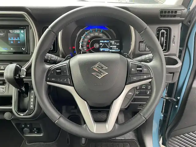 スズキ ハスラー Jスタイル ターボ 滋賀県 2023(令5)年 0.8万km デニムブルー ガンメタリック 2トーン 社外ディスプレイオーディオ/（Bluetooth/CD/DVD/USB）/追従クルーズコントロール/バックカメラ/シートヒーター/ルーフレール/コーナーセンサー/LEDヘッドライト/オートライト/オートハイビーム/純正１５AW/スマートキー/ETC