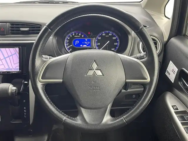 三菱 ｅＫカスタム G 福井県 2013(平25)年 11.7万km アメジストブラック 社外ナビ/シートヒーター/バックカメラ/AAC/純正アルミホイール/スマートキー/プッシュスタート/フォグランプ/革巻きステアリング/純正フロアマット/ウインカーミラー