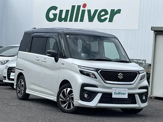 スズキ ソリオ バンディット HV MV 福島県 2024(令6)年 0.3万km ピュアホワイトパール/ガンメタリック2トーン ワンオーナー/４ＷＤ/ＫＥＮＷＯＯＤ：オーディオ/Ｂｌｕｅｔｏｏｔｈ/ＣＤ/ＦＭ・ＡＭ/両側パワースライドドア/クルーズコントロール追従有/レーンアシスト/前席シートヒーター/衝突軽減ブレーキ