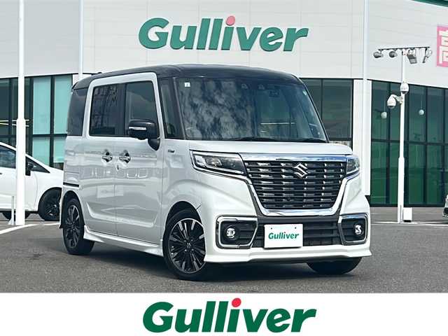 スズキ スペーシア カスタム HYBRID XS ターボ 佐賀県 2021(令3)年 5.8万km ピュアホワイトパール/ブラック2トーン ワンオーナー/純正8インチSDナビゲーション/・フルセグTV/CD/DVD/SD/USB/Bluetooth/全方位モニター/前後ドライブレコーダー/ビルトインETC/ヘッドアップディスプレイ/両側パワースライドドア/天井サーキュレーター/ハーフレザーシート/D席シートヒーター/後席サンシェード/ISOFIX対応/パドルシフト/革巻きステアリング/ステアリングリモコン/純正15インチアルミホイール/純正LEDヘッドライト/・オートマチックハイビーム/純正LEDフォグランプ/純正フロアマット/新車保証書/取扱説明書/スズキセーフティサポート/・アダプティブクルーズコントロール/・車線逸脱警報機能/・デュアルカメラブレーキサポート/・クリアランスソナー